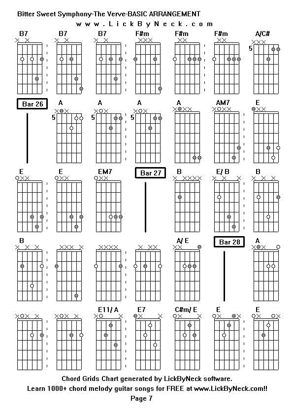 Chord Grids Chart of chord melody fingerstyle guitar song-Bitter Sweet Symphony-The Verve-BASIC ARRANGEMENT,generated by LickByNeck software.